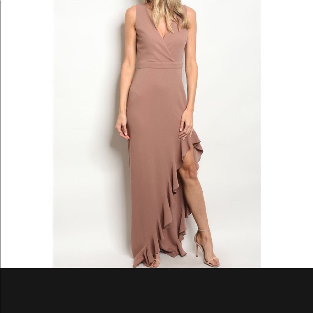 Blush Ruffle V-Neck High Low Women’s Dress